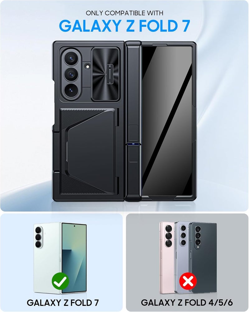 BSNRM for Samsung Galaxy Z Fold 7 Case with Card Holder RFID Blocking & Privacy Screen Protector & Slide Lens Cover & Hinge Protection & Kickstand, Shockproof Wallet Case for Z Fold 7 (Black) - Image 2